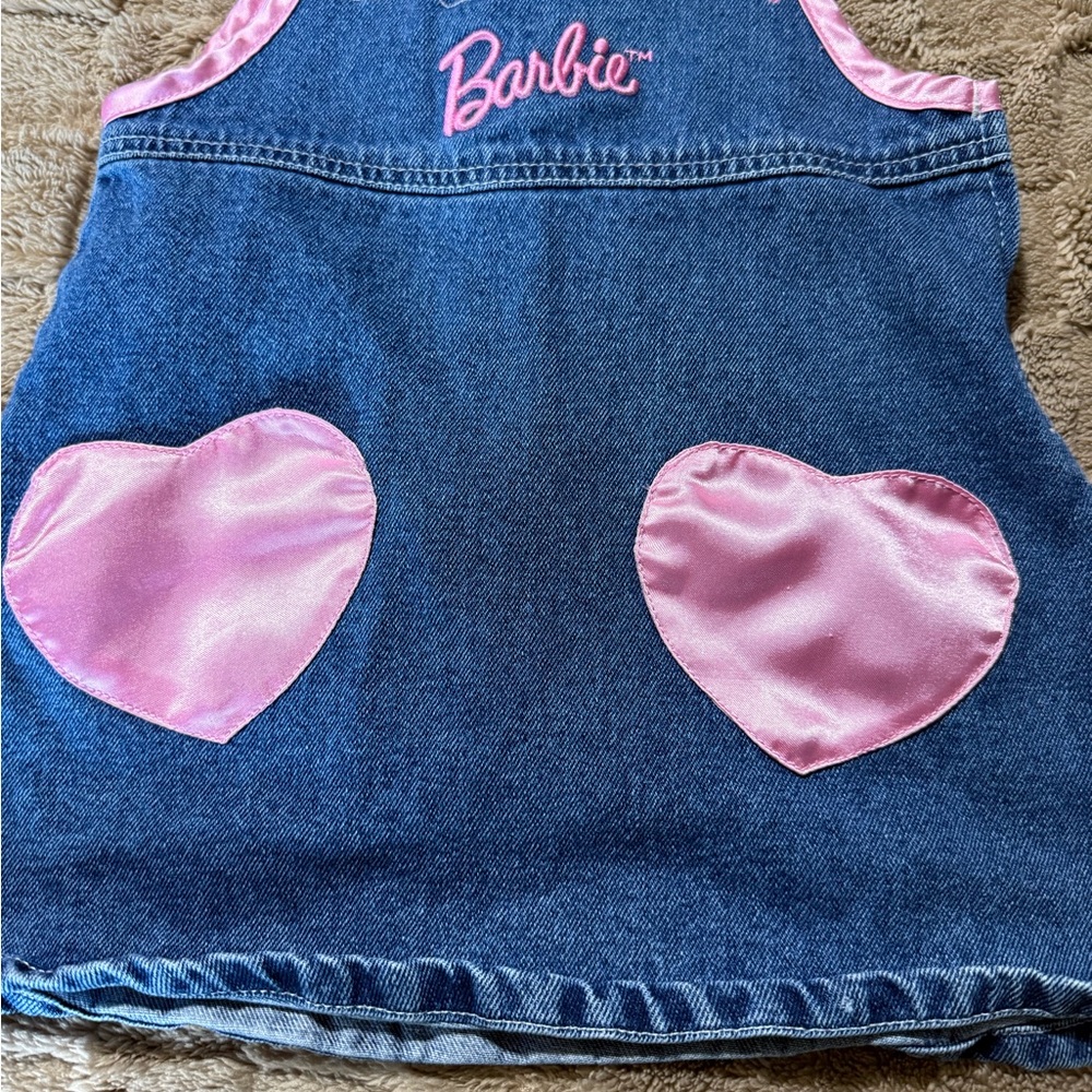 Vintage Barbie Denim Overalls with Pink Heart Pockets - Picture 7 of 8